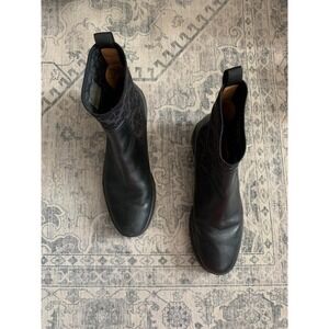 Kate Spade Josie Black Leather Floral Ankle Boots Lug Sole Women's Size 9.5‎